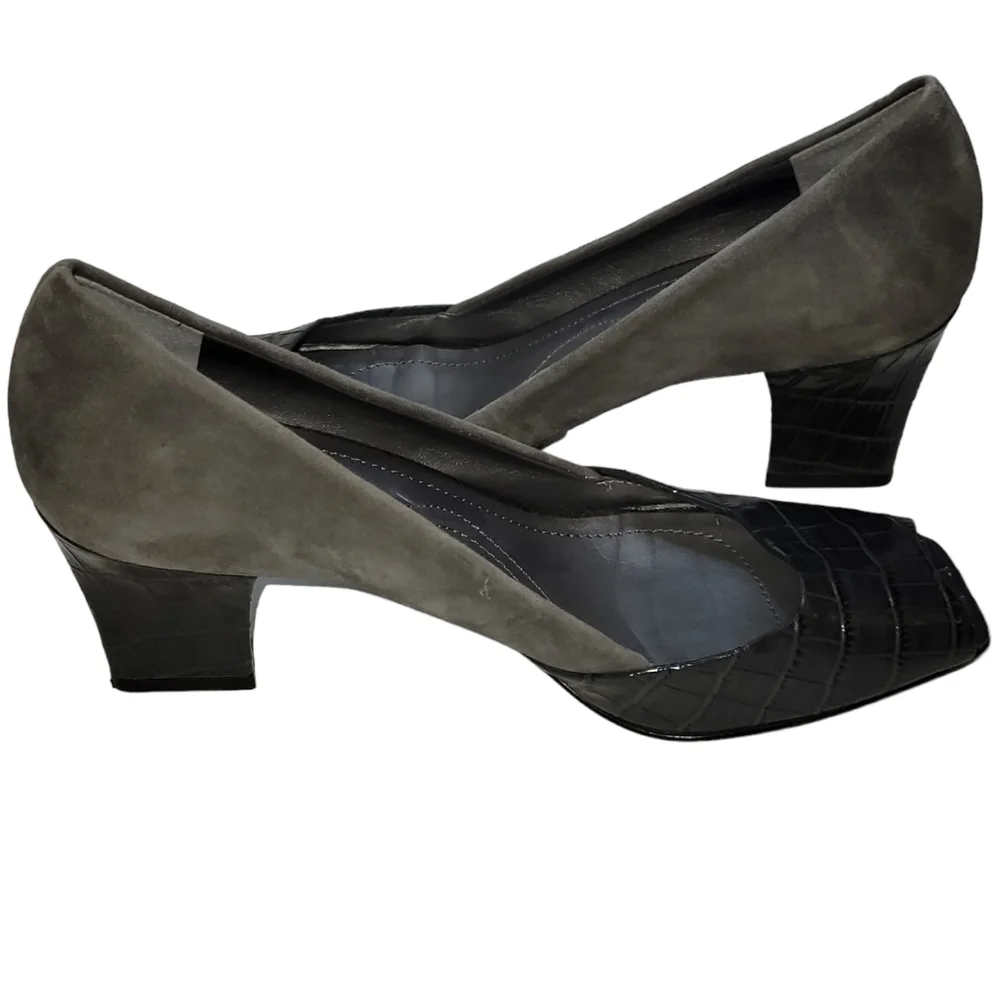 Tahari Lindsey Leather Suede Textured Open Toe Heels Size 7M - Picture 5 of 10